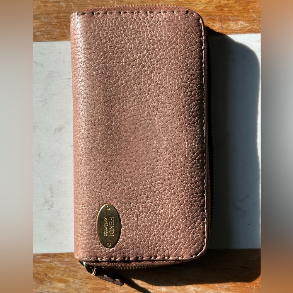 Fendi Selleria Zip Around Long Wallet – Pink & Gold
